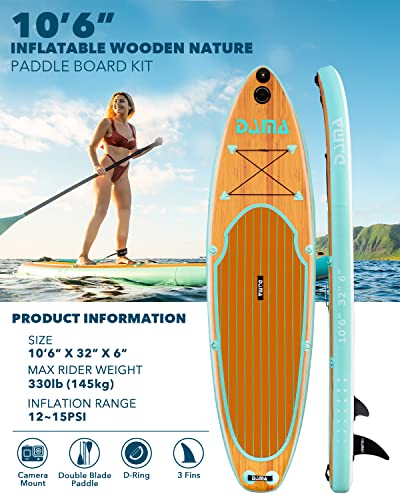 DAMA 10'6"x32"x6" Inflatable Paddle Board, sup Board, Paddleboard w/Camera Seat, Floating Paddle, Hand Pump, Board Carrier, Waterproof Bag, Drop Stitch, Traveling Board for Surfing