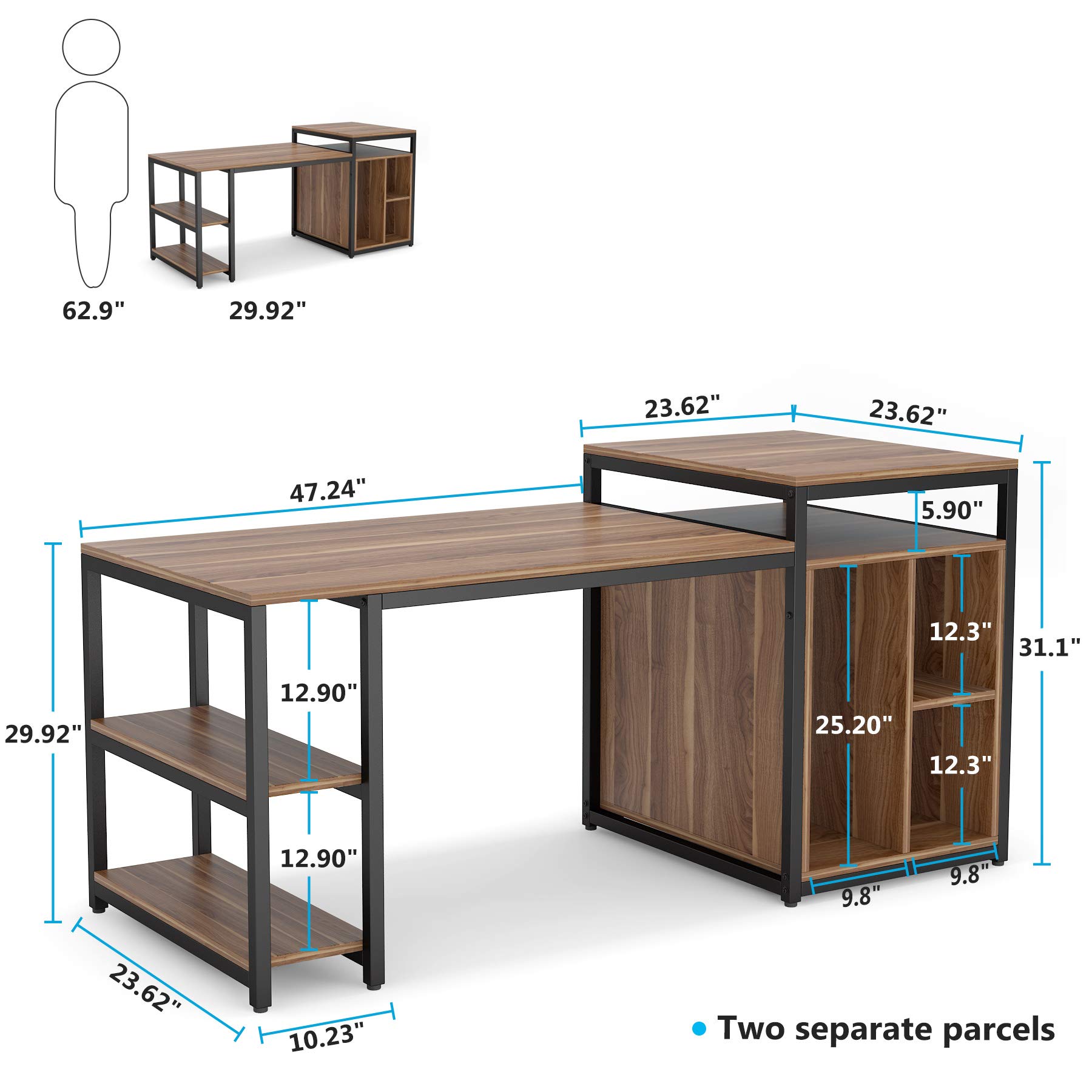 Tribesigns Extra Large 70 inches Computer Desk with Storage Shelf, Home Office Desk with Printer Stand & Cabinet Bookcase Combo, Writing PC Table with Space Saving Design,Dark Walnut