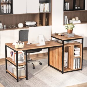 Tribesigns Extra Large 70 inches Computer Desk with Storage Shelf, Home Office Desk with Printer Stand & Cabinet Bookcase Combo, Writing PC Table with Space Saving Design,Dark Walnut