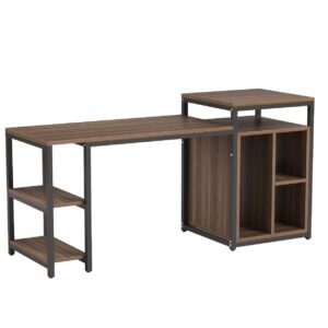 Tribesigns Extra Large 70 inches Computer Desk with Storage Shelf, Home Office Desk with Printer Stand & Cabinet Bookcase Combo, Writing PC Table with Space Saving Design,Dark Walnut