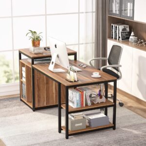 Tribesigns Extra Large 70 inches Computer Desk with Storage Shelf, Home Office Desk with Printer Stand & Cabinet Bookcase Combo, Writing PC Table with Space Saving Design,Dark Walnut