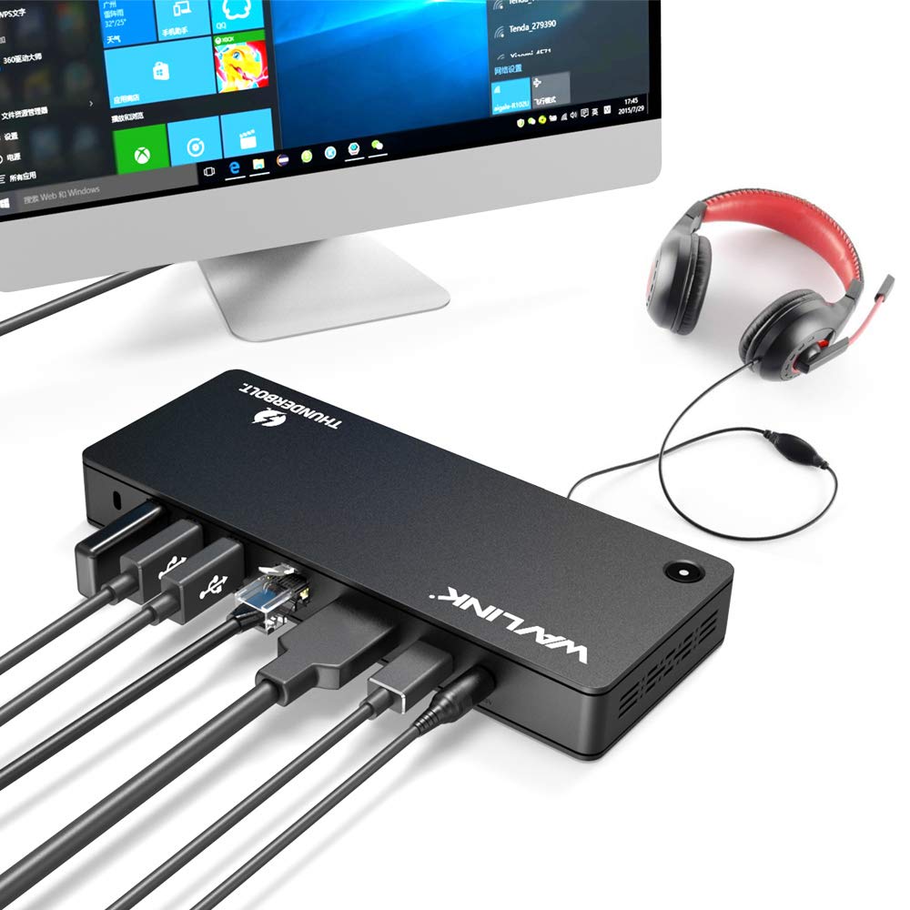 WAVLINK Thunderbolt 3 Docking Station with 85W Charging,2X Thunderbolt 3 up to 40Gb/s, Display Port up to 4K@60Hz Display,4X USB 3.0 Ports, SD Card Slot, LAN for Mac/Windows Thunderbolt 3 Laptops PC