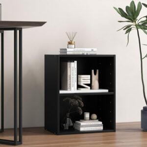 Giantex Bookshelf and Bookcase 2-Layer Storage Shelf w/Large-Capacity Open Storage Space, MDF P2 Veneer, for Living Room Bedroom Study Office Multi-Functional Furniture Display Cabinet (Black, 1)