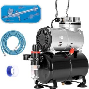 VIVOHOME Airbrush Kit with 1/5 HP Professional Air Compressor with 3L Tank, Quiet Air Brush Paint System Set with 0.3mm Dual Action Airbrush Gun and Tape, Gravity Feed