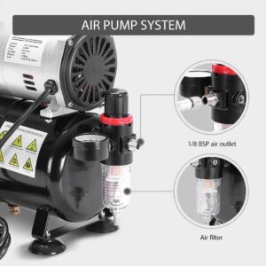 VIVOHOME Airbrush Kit with 1/5 HP Professional Air Compressor with 3L Tank, Quiet Air Brush Paint System Set with 0.3mm Dual Action Airbrush Gun and Tape, Gravity Feed