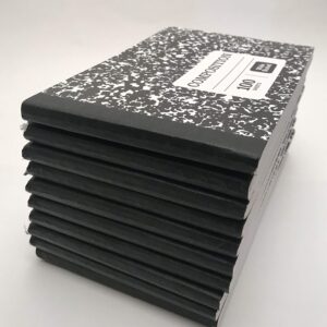 Composition Book cut in half, Wide Ruled, 7.50 x 4.75 Inch Sheet Size, Black Marble, 10 Pack 100 Sheets