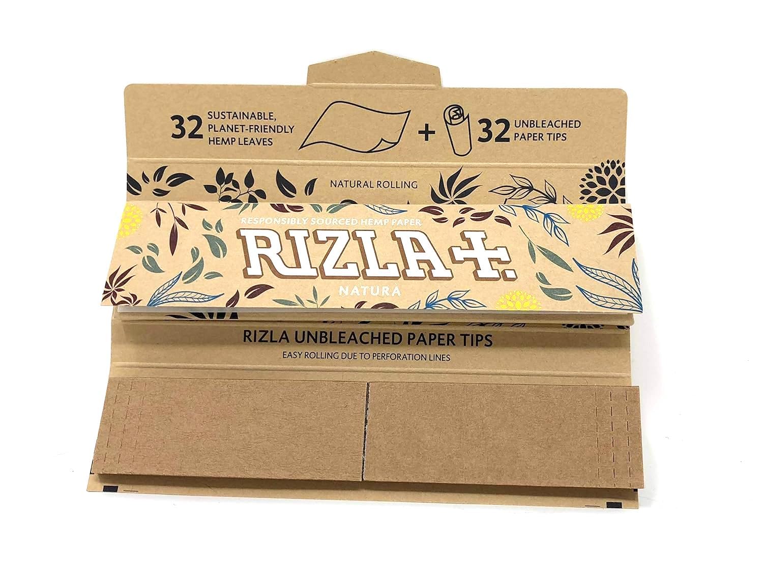 5 X RIZLA Natura Combi Pack - (32 King Size Super Slim Leaves + Unbleached Paper Tips)