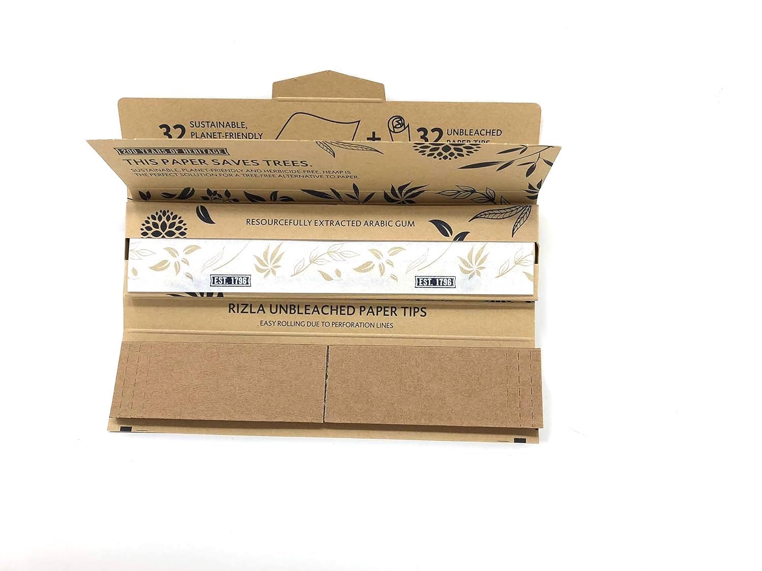 5 X RIZLA Natura Combi Pack - (32 King Size Super Slim Leaves + Unbleached Paper Tips)