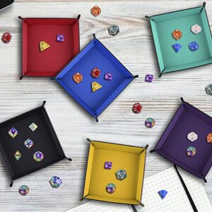 SIQUK 6 Pieces Dice Tray PU Leather Dice Rolling Tray Folding Square Holder for Dice Games, 6 Colors
