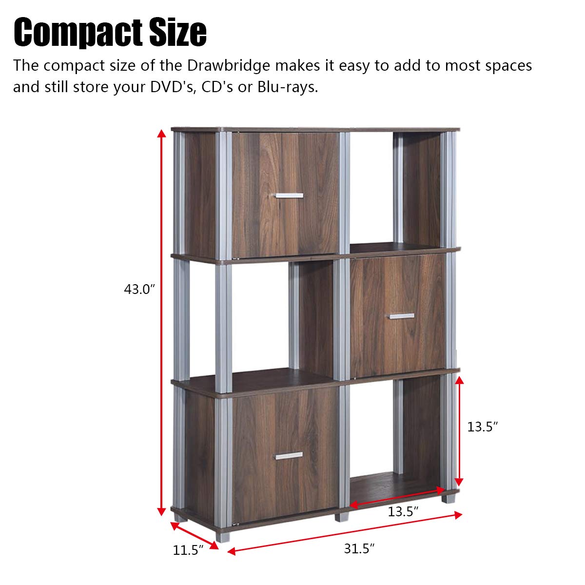 Tangkula 3-Tier Bookshelf, 3-Shelf Bookcase with 3 Drawers, Book Rack Display Storage Organizer Shelves Storage Shelf for Home Office Decor (Walnut)