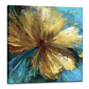 biuteawal - modern canvas flower wall art abstract gold floral blue background paintings on canvas still life artwork for home kitchen living room bedroom decorations wall decor