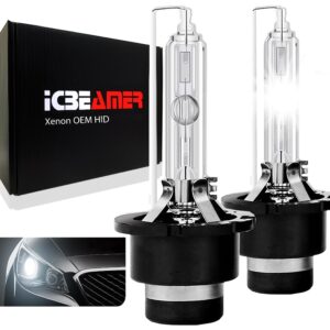 ICBEAMER 6000K D2S D2C D2R Xenon HID Direct Plugin Can Replace 66040 66240 85122 OEM Headlight Low Beam Light bulbs [Diamond White] 2 pcs