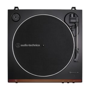 Audio-Technica At-LP60X-BW Fully Automatic Belt-Drive Stereo Turntable, Hi-Fi, 2 Speed, Dust Cover, Anti-Resonance, Die-Cast Aluminum Platter Brown