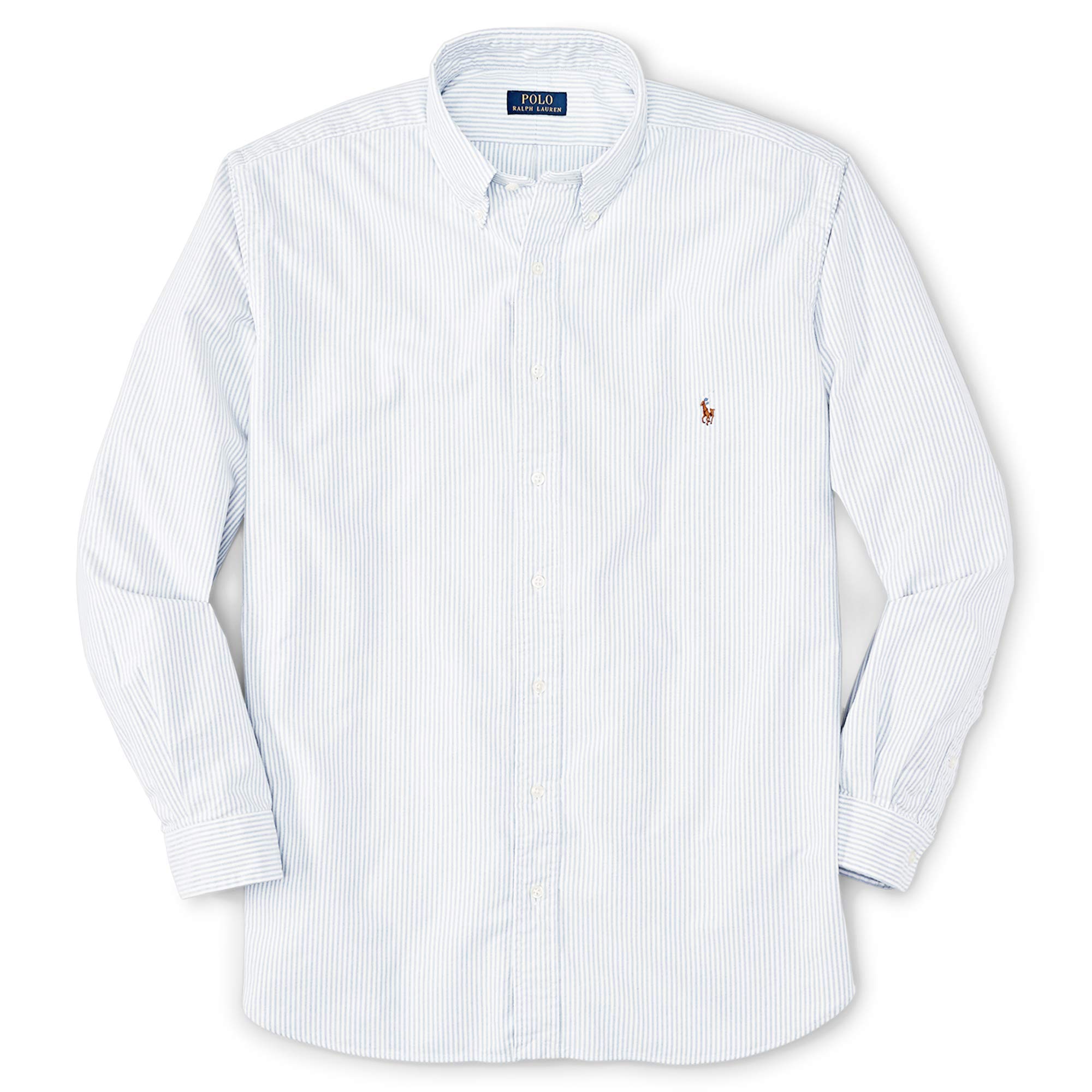 Polo Ralph Lauren Mens Classic Fit Oxford Longsleeve Buttondown Shirt (Blue White Stripe, Medium)