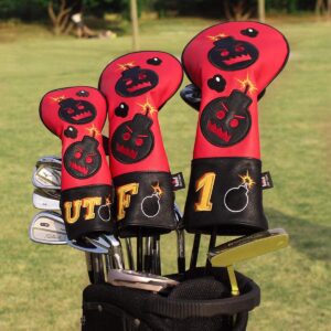 Craftsman Golf Rescue Hybrid Headcover Embroidery Bomb, Red and Black PU Leather Golf Head Covers for Hybrid (Hybrid Cover UT)