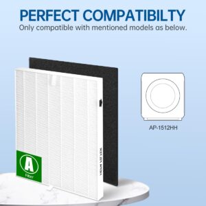 AP-1512HH Replacement Filter H13 Ture HEPA Compatible with Coway AP-1512HH, AP-1518R, AP-1519P, Airmega 200M Air Purifier, Part# 3304899, 1 HEPA Filter + 4 Carbon Pre-Filters