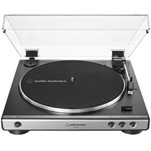 audio-technica at-lp60x-gm fully automatic belt-drive stereo turntable, gunmetal/black, hi-fi, 2 speed, dust cover, anti-resonance, die-cast aluminum platter