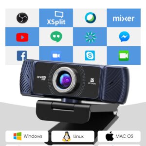 VITADE Webcam 1080P 60fps with Microphone for Streaming, 682H Pro HD USB Computer Web Camera Video Cam for Gaming Conferencing Mac Windows Desktop PC Laptop Xbox Skype OBS Twitch YouTube Xsplit