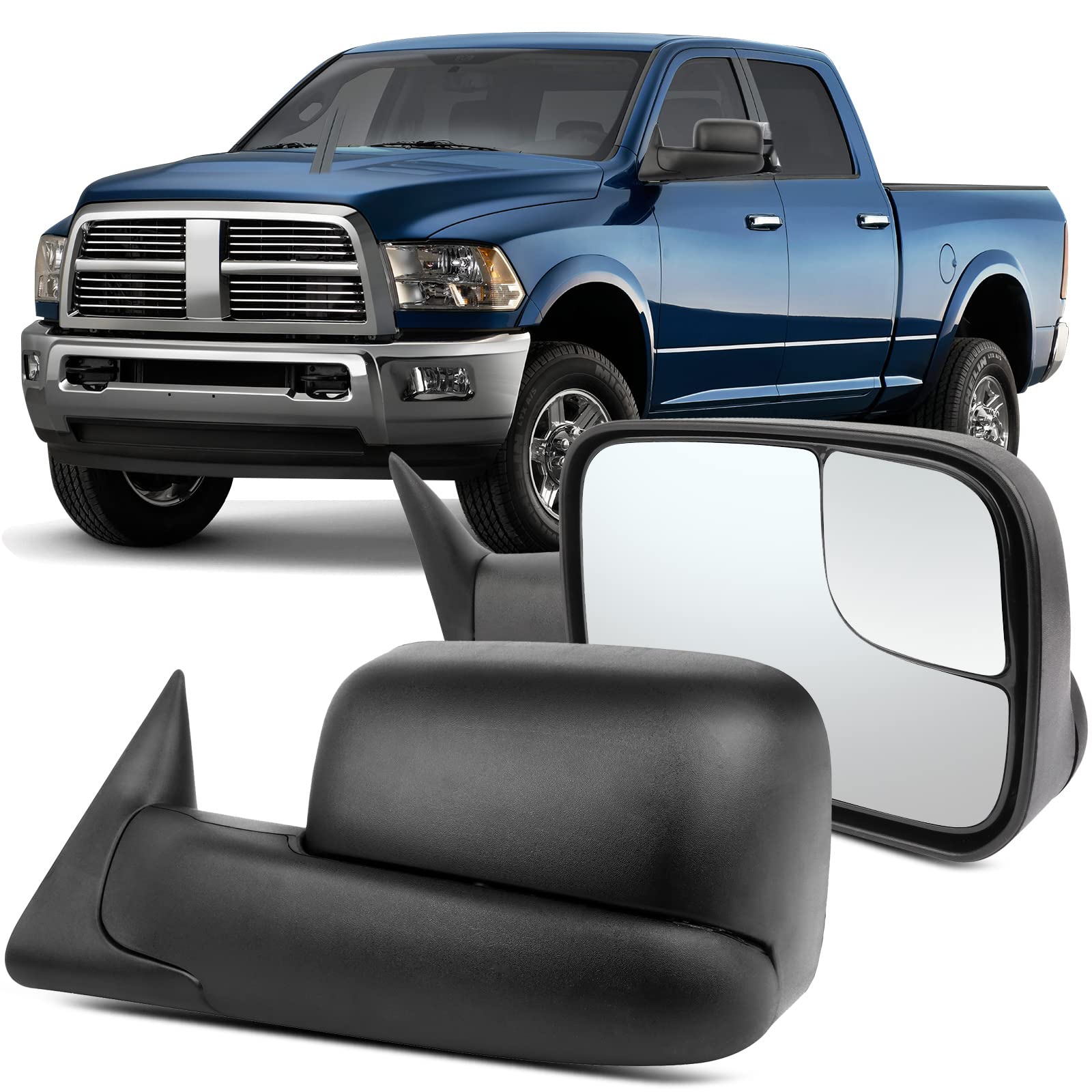 OCPTY Towing Mirror with Manual Adjusted Right Side Tow Mirror Compatible with 1994-2001 for DODGE for Ram 1500 1994-2002 for DODGE for Ram 2500 3500 with Black Housing