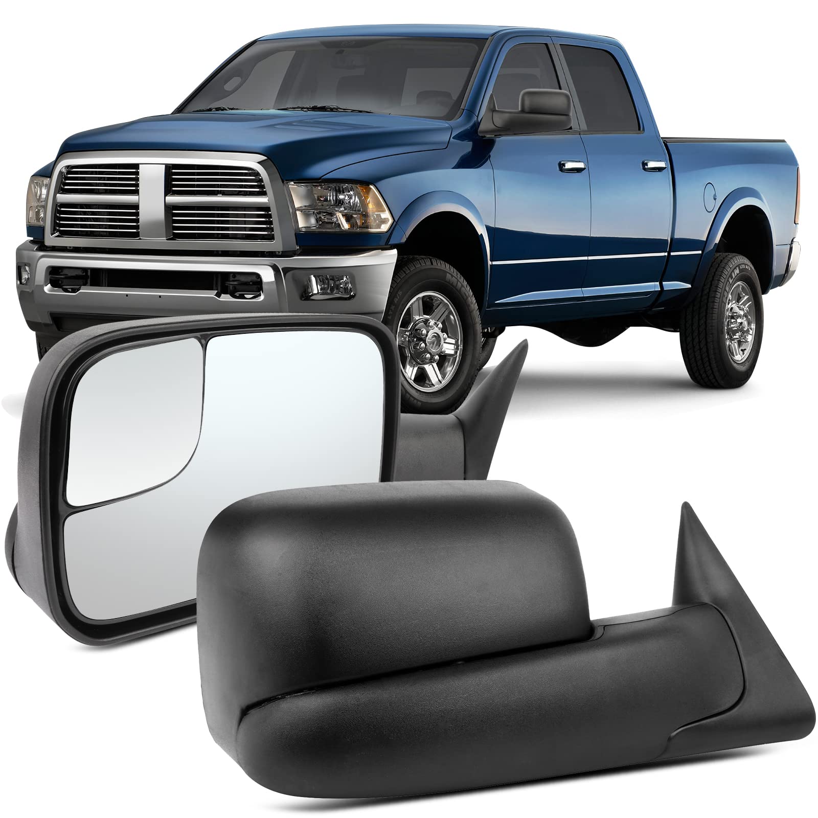 OCPTY Towing Mirror with Manual Adjusted Left Side Tow Mirror Compatible with 1994-2001 for DODGE for Ram 1500 1994-2002 for DODGE for Ram 2500 3500 Truck with Black Housing