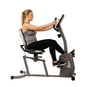 Sunny Health & Fitness Magnetic Recumbent Exercise Bike with Easy Adjustable Seat, Device Holder, RPM and Pulse Rate Monitoring | SF-RB4806, Grey