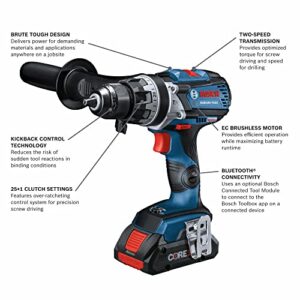 Bosch GSB18V-755CB25 18V EC Brushless Connected-Ready Brute Tough 1/2 In. Hammer Drill/Driver Kit with (2) CORE18V Batteries