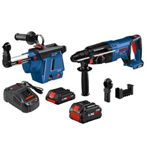 bosch gbh18v-26dk26gde 18v ec brushless sds-plus bulldog 1 in. rotary hammer kit with mobile dust extractor and (2) core18v batteries