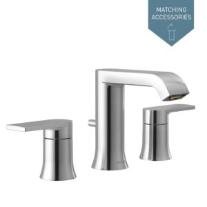 Moen Genta Chrome Two-Handle Widespread Modern Bathroom Faucet with Drain Assembly, Bathroom Sink Faucet 3-Hole Application (Valve Required), T6708