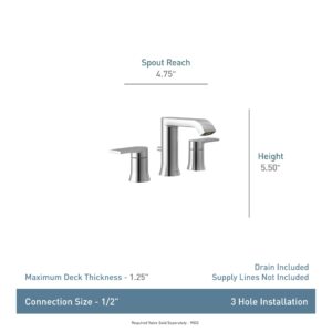 Moen Genta Chrome Two-Handle Widespread Modern Bathroom Faucet with Drain Assembly, Bathroom Sink Faucet 3-Hole Application (Valve Required), T6708