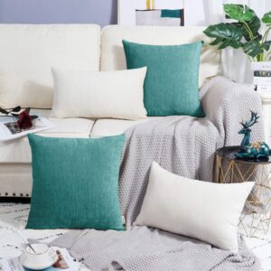 BRAWARM Chenille Throw Pillow Covers 20x20 Inches - Teal Chenille Pillow Covers Pack of 2, Solid Dyed Soft Chenille Pillow Cases for Couch Sofa Bed Home Decoration