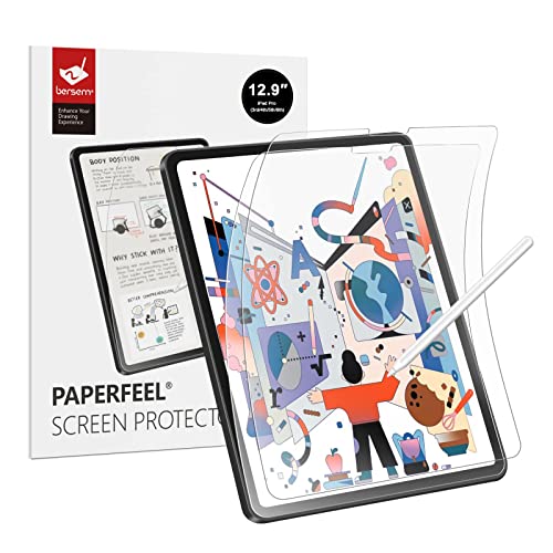 bersem 2-Pack Paperfeel Screen Protector Compatible with iPad Pro 12.9 Inch (2022 & 2021 & 2020 & 2018), iPad Pro 12.9 6th / 5th / 4th / 3rd Generation Matte PET Film for Drawing, Anti-Glare