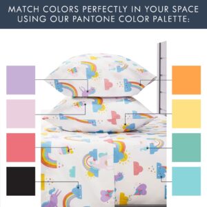 Where The Polka Dots Roam Rainbow and Unicorn 3 Pieces Twin Bed Sheet Set |Super Soft Premium Bedding for Kids Room Décor, Bedding Set for Girls, 1 Fitted Sheet, 1 Flat Sheet and 1 Pillowcase