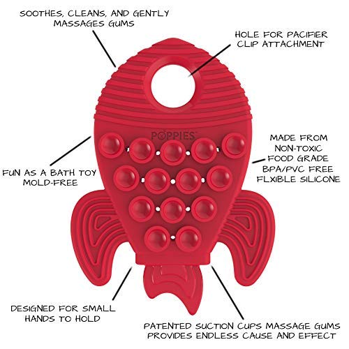 POPPIES Red The Rocket BPA-Free Silicone Suction Cup Teether, Sensory, Bath Toy