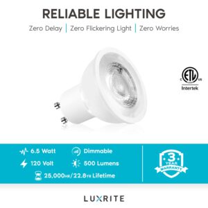 LUXRITE MR16 GU10 LED Bulbs Dimmable, 50W Halogen Equivalent, 2700K Warm White, 500 Lumens, 120V Spotlight LED Bulb GU10, Enclosed Fixture Rated, Perfect for Landscape or Home Lighting (12 Pack)