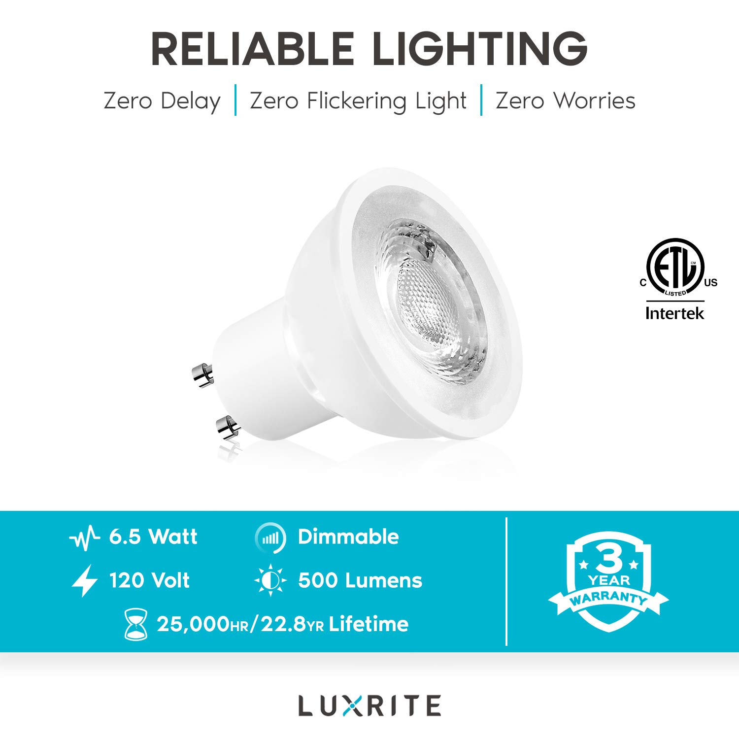 LUXRITE MR16 GU10 LED Bulbs Dimmable, 50W Halogen Equivalent, 2700K Warm White, 500 Lumens, 120V Spotlight LED Bulb GU10, Enclosed Fixture Rated, Perfect for Landscape or Home Lighting (12 Pack)