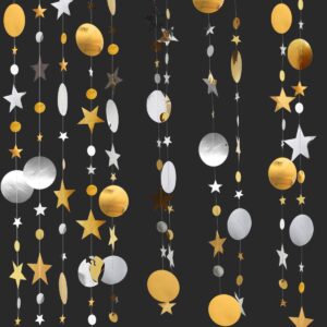 Decor365 Gold Silver Star Circle Garlands Decorations Glitter Twinkle Little Star Streamer Backdrop Hanging Banner Kids Planet Galaxy Birthday/Bday Bridal Bachelorette Ramadan EID Graduation Decor