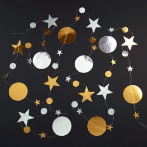 Decor365 Gold Silver Star Circle Garlands Decorations Glitter Twinkle Little Star Streamer Backdrop Hanging Banner Kids Planet Galaxy Birthday/Bday Bridal Bachelorette Ramadan EID Graduation Decor