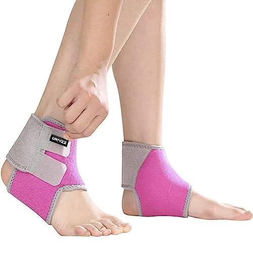 ONTYZZ 1 Pair Kids Ankle Brace Ankle Compression Sleeve Adjustable Ankle Support Brace for Football Basketball Dancing Pink/M