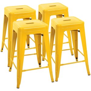 Devoko Metal Bar Stools 24" Indoor Outdoor Stackable Barstools Modern Style Industrial Vintage Counter Bar Stools Set of 4 (24 inch, Yellow)