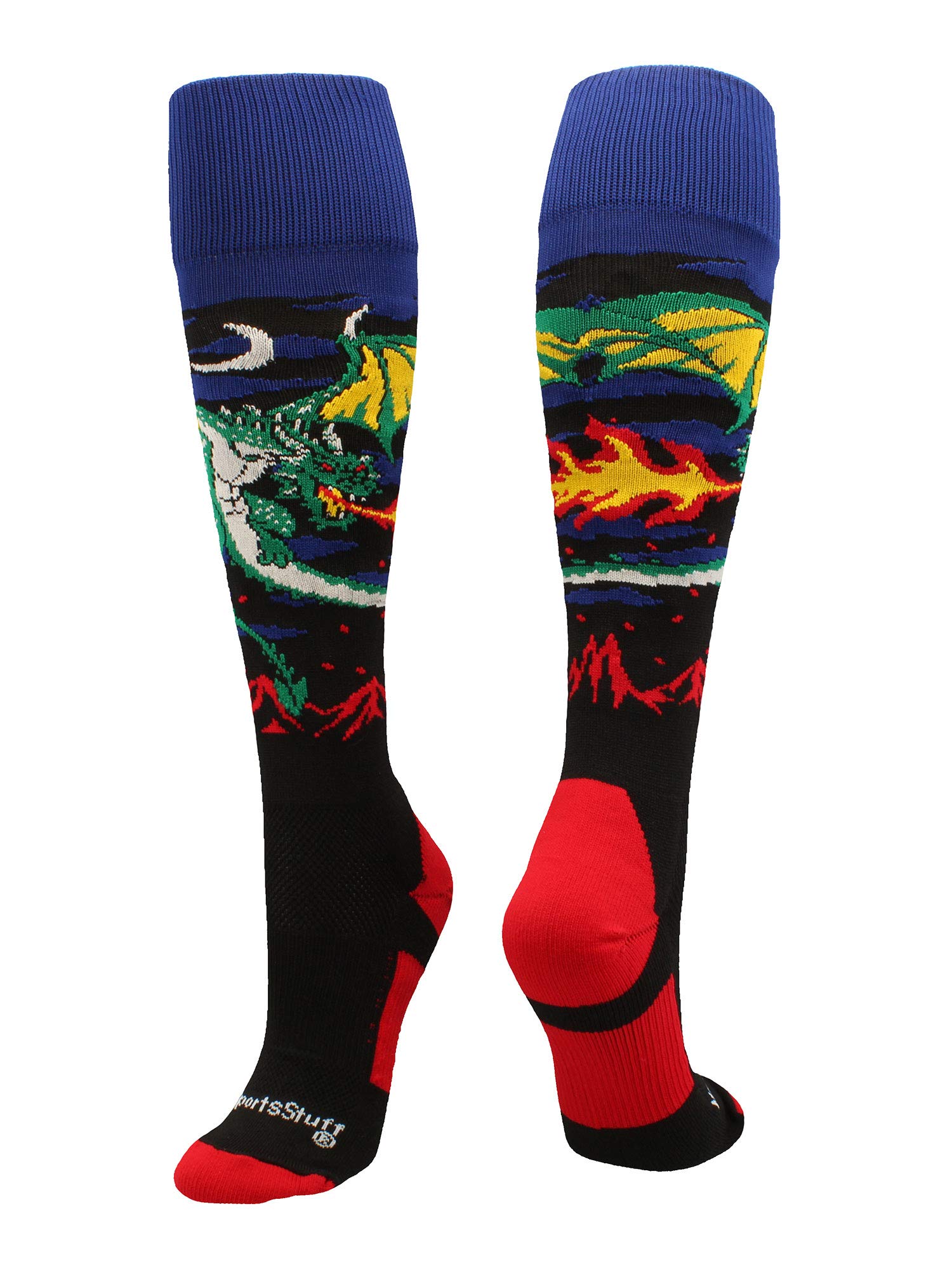 MadSportsStuff Medieval Dragon Soccer Style OTC Socks (Black/Red, Medium)