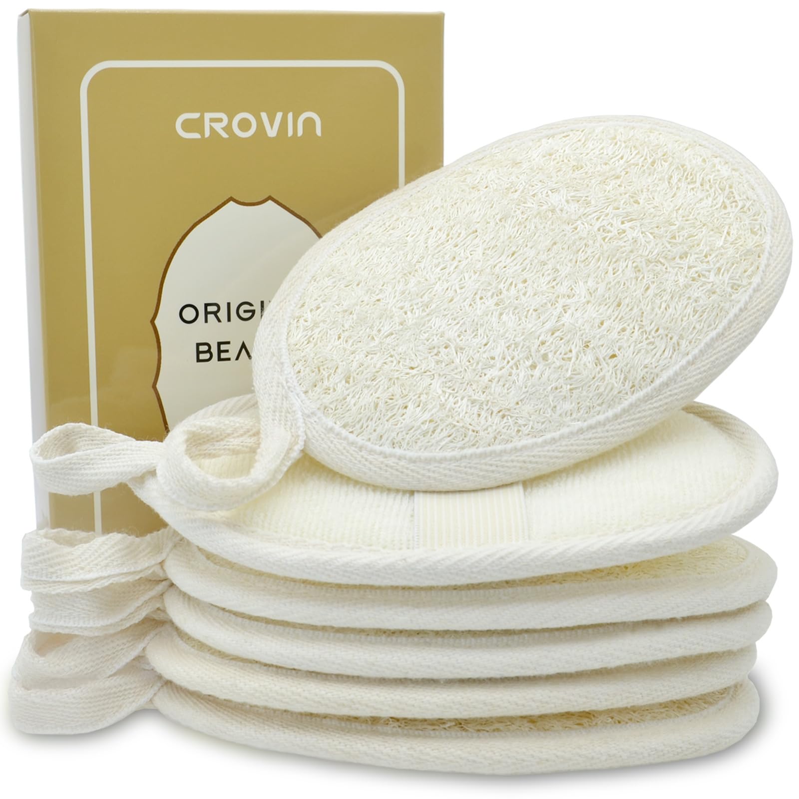 CROVIN Natural Loofah Exfoliating Body Scrubber, Made with Natural Shower Loofah Sponge for Men and Women’s SPA - 6 Count Gifts Exfoliating Loofah Sponge Package,Perfect for Bath Shower