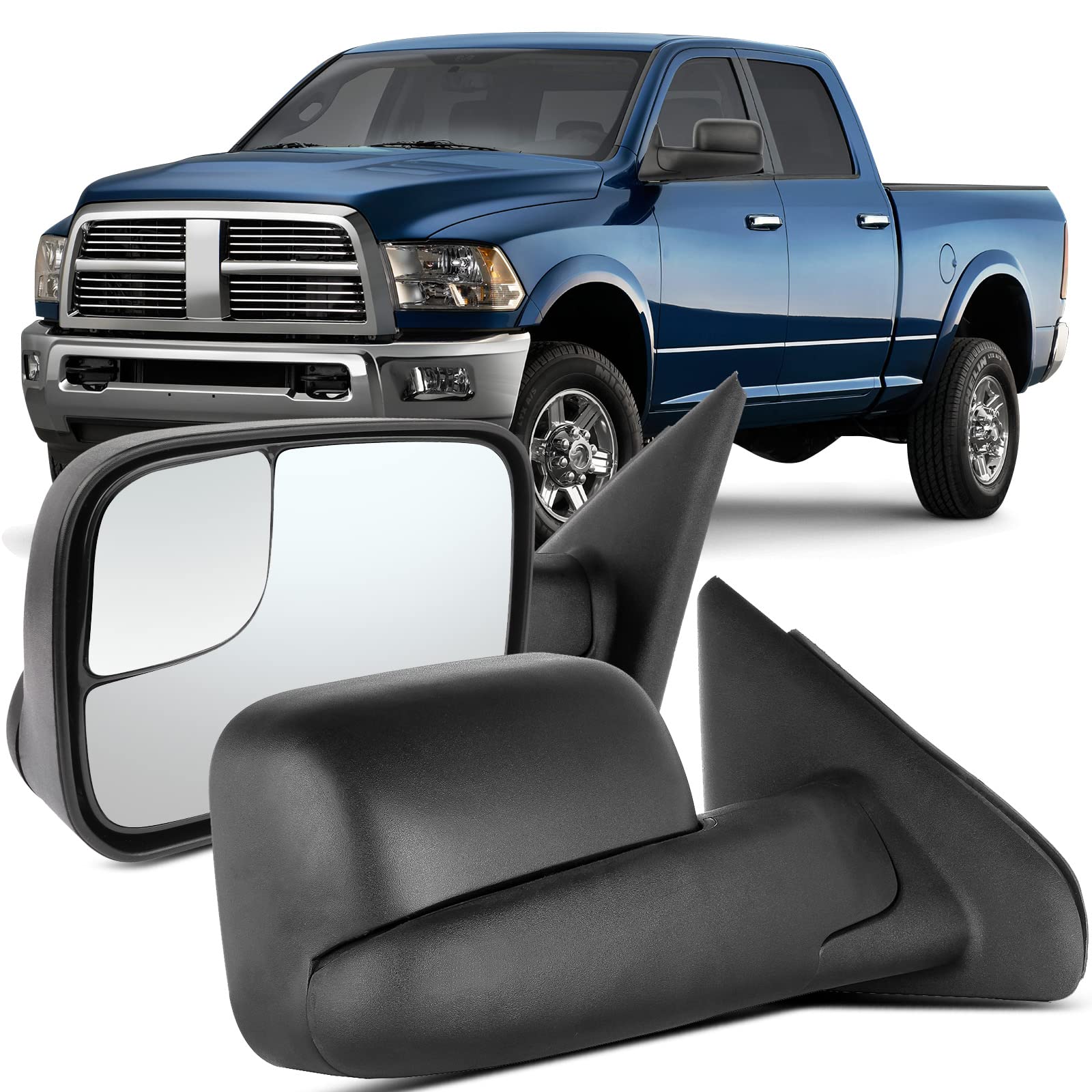 OCPTY Towing Mirrors with Power Heated Left Right Side Tow Mirrors Compatible with 1998-2001 for Ram 1500 1998-2002 for DODGE for Ram 2500 3500 with Black Housing with Mounting Brackets