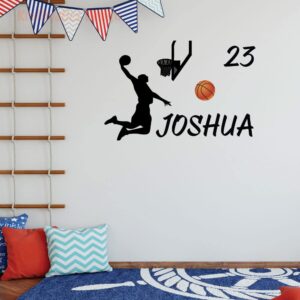 basketball player personalized name nursery wall decal vinyl sticker | multiple font options | custom kids room décor | bedside decals | children’s room | car | laptop