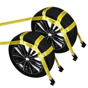 jchl tow dolly basket straps with flat hooks (2 pack) yellow car wheel straps universal vehicle tow dolly straps system fits 15"-19" tires wheels 10000 lbs working capacity