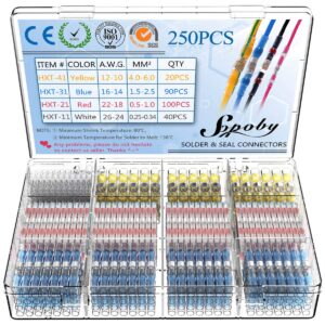 sopoby 250pcs solder seal wire connectors insulated waterproof electrical wire terminals heat shrink solder butt connectors solder connector kit for automotive marine