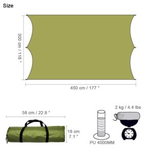 Acenilen 6-8 Person Camping Tent Tarps, UV Protection 50+ Waterproof Tarp with Poles, Beach Sunshade Hammock Rain Fly Sun Shelters Patio Awning Lawn & Garden Canopy, Camping & Hiking Equipment -Green