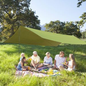 Acenilen 6-8 Person Camping Tent Tarps, UV Protection 50+ Waterproof Tarp with Poles, Beach Sunshade Hammock Rain Fly Sun Shelters Patio Awning Lawn & Garden Canopy, Camping & Hiking Equipment -Green