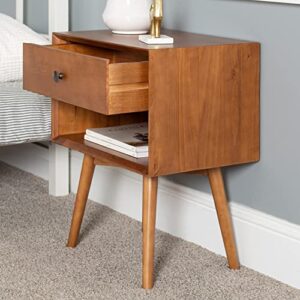 Walker Edison Mid Century Modern Wood Nightstand Side Table Bedroom Storage Drawer and Shelf Bedside End Table, 1 Drawer, Caramel