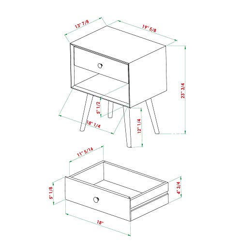 Walker Edison Mid Century Modern Wood Nightstand Side Table Bedroom Storage Drawer and Shelf Bedside End Table, 1 Drawer, Caramel