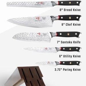 DALSTRONG Knife Block Set - 5 Piece - Shogun Series ELITE - AUS-10V High-Carbon Japanese Steel - Black G10 Handles - Acacia Wood - Damascus - Kitchen Knife Set with Block - Professional Cutlery Set